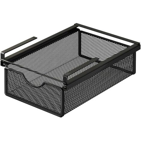 Tiroir Coulissant Suspendu sous Étagère, Panier de Rangement Métallique, Organisateur de Placard, Corbeille sans Perçage, Panier à Glissière pour Ranger Sous-Vêtements et Accessoires, Noir