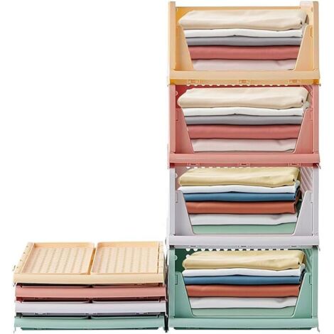 4 pcs Organisateur Armoire Vetement Plastique Boite Rangement Vetement Pliable et Empilable Organisateur Tiroir Coulissant pour Penderie, Dressing, Chambre (1/5)