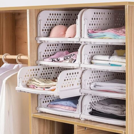 3 PCS Organisateur Empilable Tiroir 43 x 33.5 x 14cm Vetement Armoire Coulissant Sac Rangement Organisateur de Vetement pour Armoire pour Vêtements