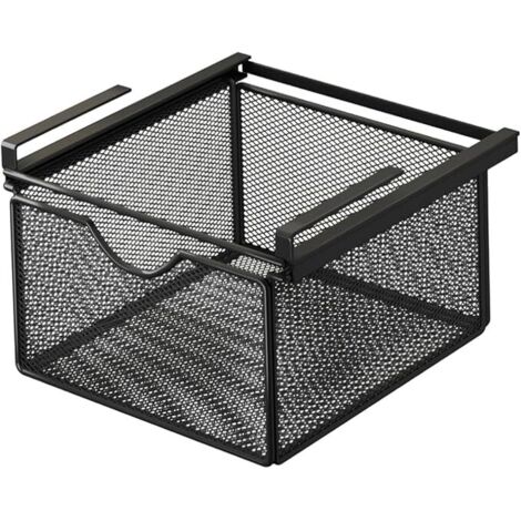Panier Coulissant Suspendu, Organisateur de Rangement Métallique, Tiroir de Cuisine sans Perçage, Corbeille de Rangement Coulissante, pour Bureau, Cuisine, Placard et Salle de Bain(Noir)