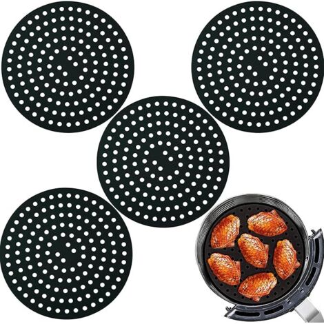 Lot de 4 tapis ronds en silicone pour friteuse à air comprimé de 20 cm - Anti-adhésifs et réutilisables - En silicone de qualité alimentaire - Passe au lave-vaisselle - Accessoires de cuisine faciles (1/5)