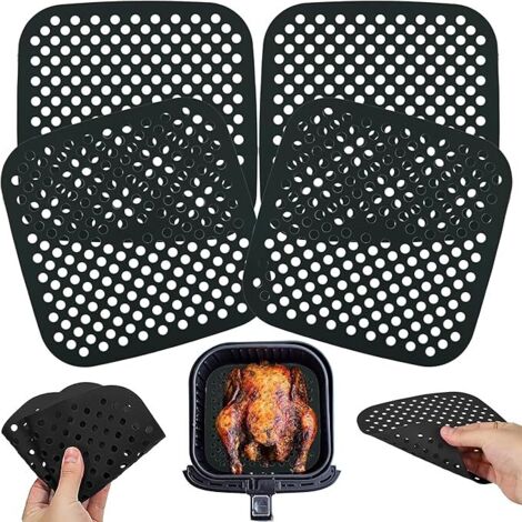 Lot de 4 doublures carrées en silicone pour friteuse à air comprimé de 21 cm, tapis perforés antiadhésifs réutilisables, passent au lave-vaisselle, accessoires de cuisine résistants à la chaleur (1/5)