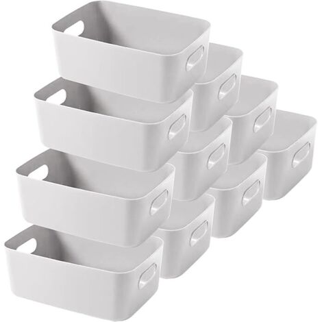 10pcs Boîte de Rangement en Plastique 25cm Gris Panier Rangement Cuisine avec Poignées Caisse Rangement Plastique Bac Rangement Salle de Bain Bureau Placard Cosmétiques (1/5)