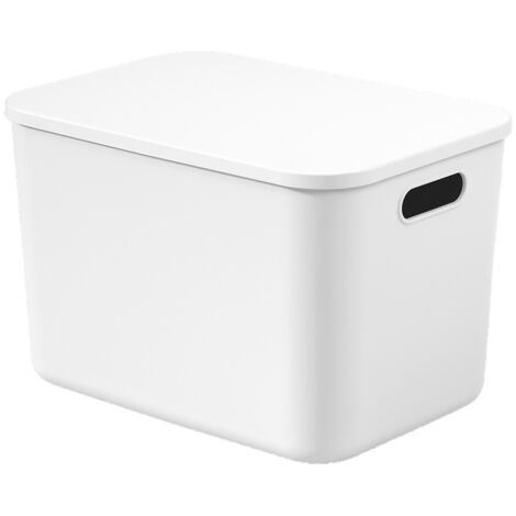 Lot de 6 boîtes de rangement empilables en plastique avec couvercle, pour étagère, cuisine, chambre à coucher, armoire, salle de bain (blanc)