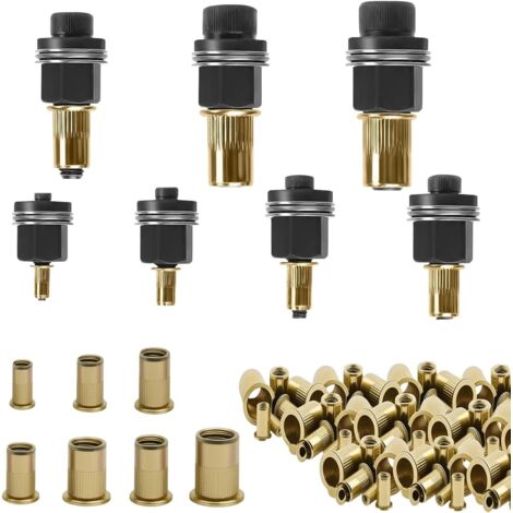 217 Pièces Écrous à tête de Rivet à Main, Riveteuse Pneumatique Kit de Mandrin, Pince à Insert Fileté, Riveteuse Manuelle pour Ensemble de Têtes pour Rivets M3 M4 M5 M6 M8 M10 M12