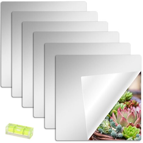 Lot de 6 miroirs autocollants avec niveau à bulle à coller - 30 x 30 cm - En acrylique HD flexible - Pour mur, école, maison, salon, salle de bain, chambre à coucher (1/5)