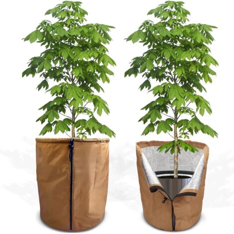 Protection thermique hivernale pots de plantes 45x50 cm (2 pièces), cordon de serrage, anti-gel/froid/humidité, réutilisable pour pots de fleurs (1/5)