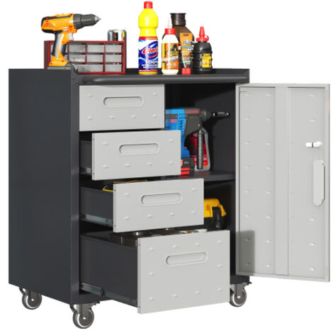 Armoire à outils métal stable 75x42x88 cm roulante noir et gris garage