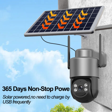 Caméra de Surveillance Solaire WiFi Gris, Double Objectif Panoramique, Vision Nocturne en Couleur, Détection PIR Rapide, Étanche IP66, Version Anglaise Sans Carte Mémoire pour Surveillance à Distance (1/4)