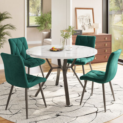 Ensemble table ronde 5 pièces 4 chaises cuir vert ergonomique minimaliste