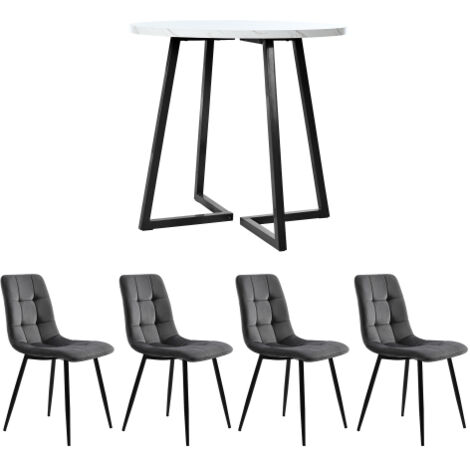 Ensemble De Table à Manger Ronde/CarréE Avec Chaises Table De ConféRence Moderne Et 4 Chaises Combinaison Table De RéCeption Et Chaises Ensemble De Table De Cuisine(Color:White table + gray 4 chairs