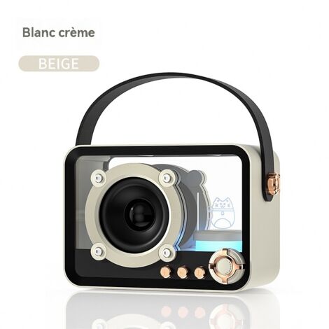 Enceinte Bluetooth Style Punk Rétro Blanc Crème, Design Méca Transparent, Son Hi Res Double Certification, Bluetooth 5.2, 5W Son Surround 360°, Lampe LED Ambiance, Portable 238g, Cadeau D Appoint pour (1/5)