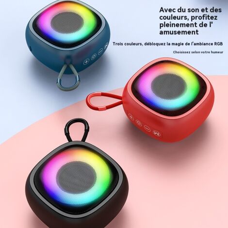 Enceinte Bluetooth Portable Noire, Lumière RGB Ambiante, 5W Son Puissant, Batterie 500mAh Autonomie 8 Heures, Petit Format pour Intérieur et Extérieur (1/5)