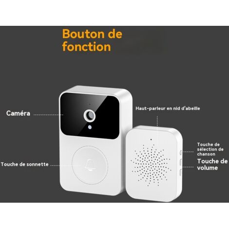 Version blanche : Sonnette vidéo intelligente X9, caméra de surveillance WiFi avec interphone vidéo et vision nocturne HD (1/5)