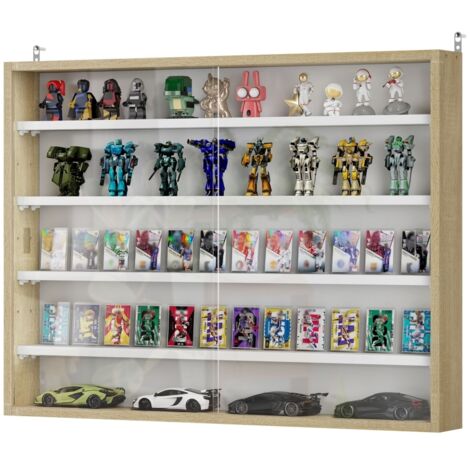 Vitrine murale pour collection à 4 étagères réglables et 2 portes coulissantes en verre 80 x 9,5 x 60 cm