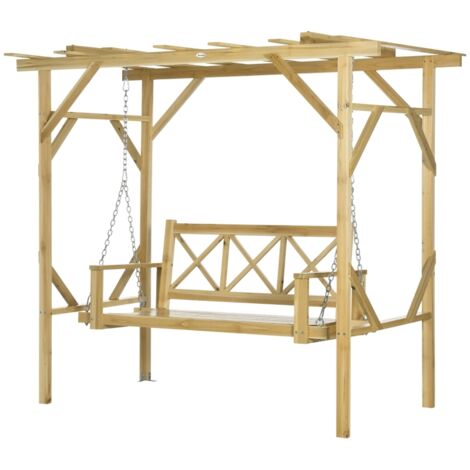Balancelle de jardin avec pergola 2 places hauteur réglable structure en bois massif 221 x 140 x 196 cm