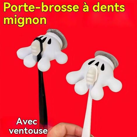 Porte-brosse à dents mural avec ventouse, rangement sans perçage pour salle de bain, forme mignonne, compatible avec brosse à dents manuelle et électrique(Lot de 3) (1/5)