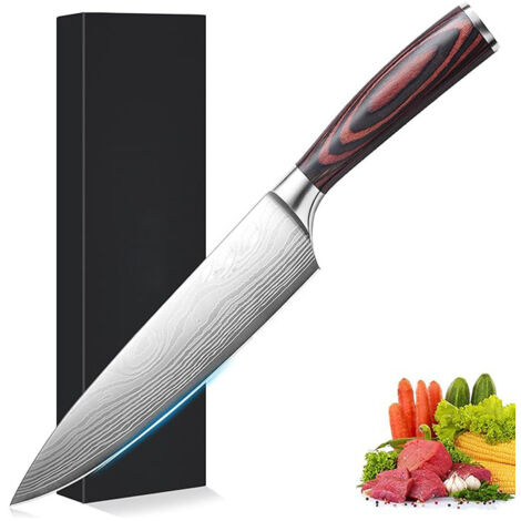 Petit couteau de cuisine motif laser damas, couteau de cuisinier polyvalent pour légumes et viande