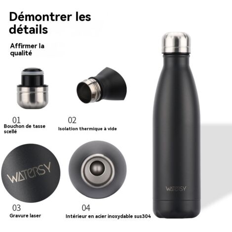 Bouteille isotherme noire acier inoxydable 304, forme bouteille de cola, double paroi sous vide, sport extérieur (1/5)
