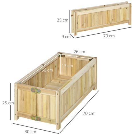 Jardinière sur Pied Pliable bac à Fleurs dim. 70L x 30l x 25H cm Corps Aspect Lattes Bois Sapin pré-huilé