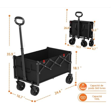 Chariot de camping pliable extérieur, chariot de marché tout terrain, remorque manuelle pour voyage et jardin (1/3)