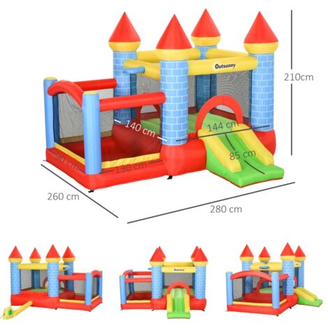 Château gonflable 3 en 1 toboggan piscine pour enfants 3-8 ans, gonfleur inclus, 280x260x210 cm rouge bleu vert