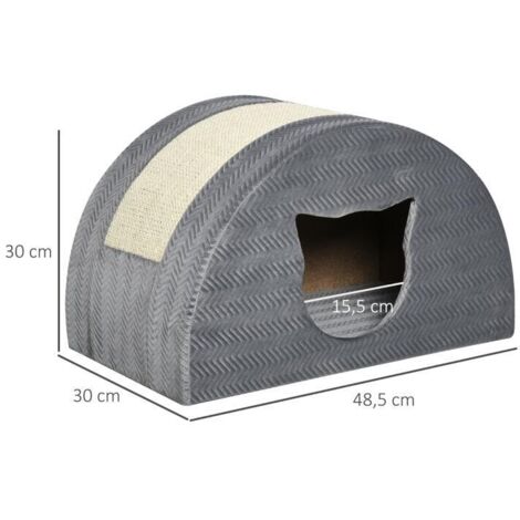 Grotte chat avec griffoir sisal, lit maison chat design 48,5x30x30 cm gris (1/4)