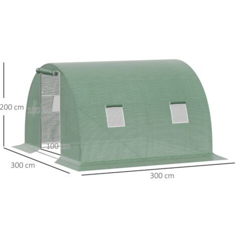Serre tunnel 3x3x2m PE verte, porte sectionnelle fenêtres pour culture de plantes