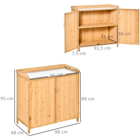 Outsunny Table de rempotage 2en1 armoire de jardin, double porte étagère acier galvanisé bois de cèdre