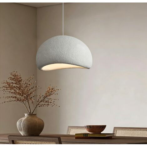 Suspension Wabi-Sabi résine blanche plafond texture diamètre 30cm câble réglable