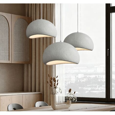 Suspension LED style Wabi-Sabi résine blanche texturée, variateur 3 couleurs 40cm
