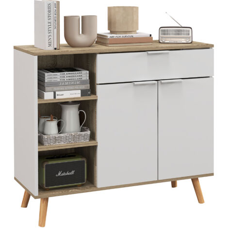 Meuble de rangement buffet cuisine 1 tiroir 1 placard double porte 3 étagères réglables 95 x 35 x 85 cm blanc (1/5)