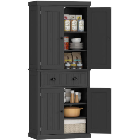 Buffet haut cuisine, armoire de cuisine avec 4 portes, tiroir et étagères réglables, 76,2 x 40,2 x 183 cm, noir (1/5)