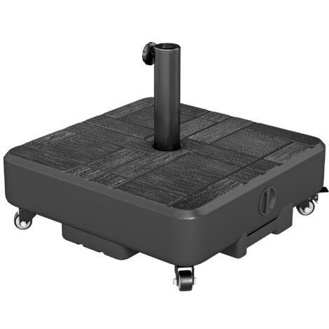 Pied de parasol Carré, socle parasol extérieur avec roues Remplissable 35 kg Sable ou 28 L Eau, 48 x 48 x 38,5 cm, Noir