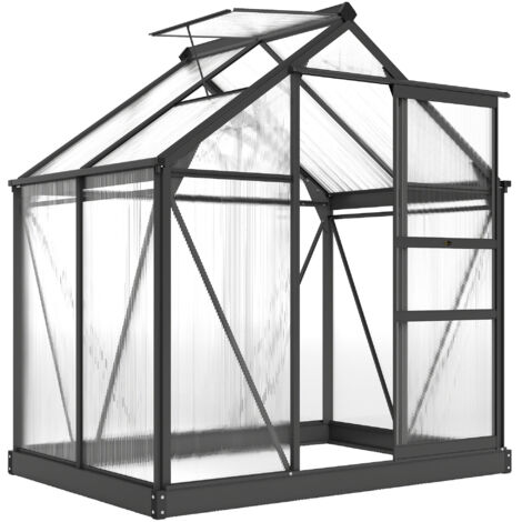 Serre de jardin polycarbonate 190 x 132 x 201 cm résistant aux UV 30+ fondation renforcé gouttière gris