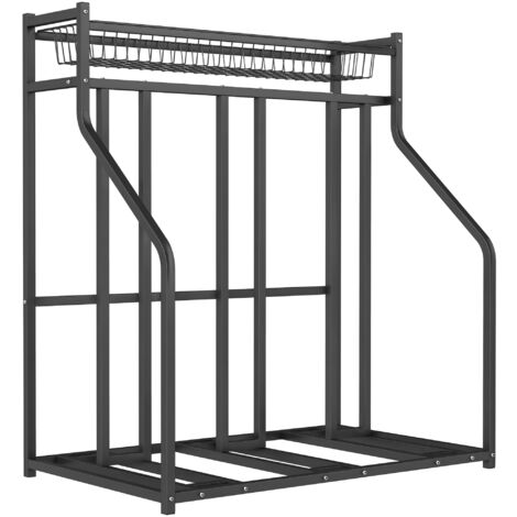 Support de vélo support de stationnement à 3 vélos avec panier supérieur 4 crochets 90 x 54 x 100 cm noir
