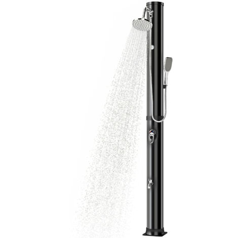 Douche Solaire de Jardin 40L avec Douchette à Main et Robinet Lave-Pieds Mitigeur Eau Chaude 218cm de Haut Anti-UV Noir