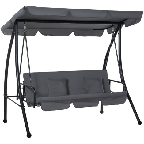 Outsunny Balancelle de Jardin Convertible 3 Places Grand Confort Inclinaison Toit réglable Matelas fourni 2L x 1,25l x 1,7H m métal Polyester Noir Anthracite (1/5)
