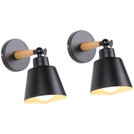 Axhup – Applique murale moderne en métal noir – Design industriel avec abat-jour réglable – E27 pour éclairage intérieur – Lot de 2 (1/5)