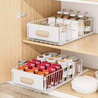 Tiroir Coulissant Cuisine, 24x40x10CM Organiseurs de Placards, pas Besoin de Percer Panier Coulissant Cuisine pour Rangement Dressing