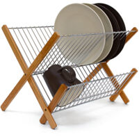 Relaxdays – Panier égouttoir pliable en bambou et métal – Dimensions 27 x 38 x 29 cm – Résistant à l'humidité – Rangement compact et efficace