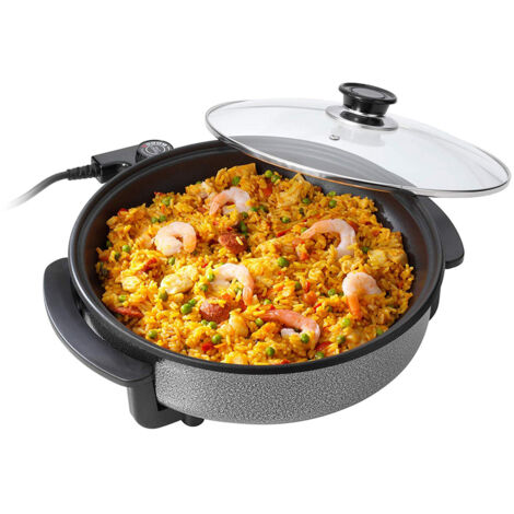 Elektrische Multifunktionspfanne Ø30cm, 1,75L, 1500Watt, Pizzapfanne Glasdeckel