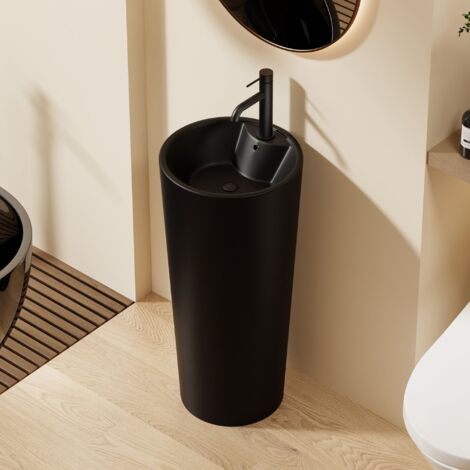 DILECI - Lavabo Totem Design Rond et Épuré Noir Mat en Céramique