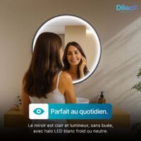 DILECI - Miroir rond LED avec cadre aluminium noir 70cm