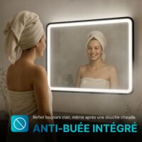 DILECI - Miroir LED 60x80 cm avec cadre aluminium noir
