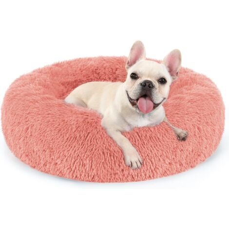 Rosafarbenes Katzen- und Hundebett aus Leder für den Innenbereich, Außendurchmesser 60 cm, maschinenwaschbar, weiches, rundes, flauschiges Plüschbett, 1 Stück