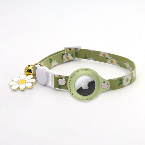 x grünes Airtag-Halsband für Katzen, verstellbares, bedrucktes Airtag-Katzenhalsband mit Glöckchen, Silikon-Schutzhülle kompatibel mit Apple Airtag, abreißbare Sicherheitsschnalle für Kätzchen
