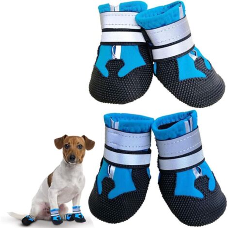 Hundestiefel, 4 Stück wasserdichte Hundeschuhe mit reflektierenden Anti-Rutsch-Riemen, schützende Hundestiefel für Welpen, kleine und mittelgroße Hunde (XL, Blau)