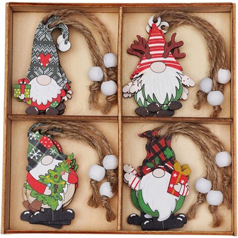 Weihnachtsdekorationen, 12 Stück Weihnachtsbaumanhänger, bunte gesichtslose Puppe, niedliche Charms, hängende Weihnachtsornamente, Paarstile, Weihnachtszwerge, Holzhandwerk, Partydekor, A (1/5)