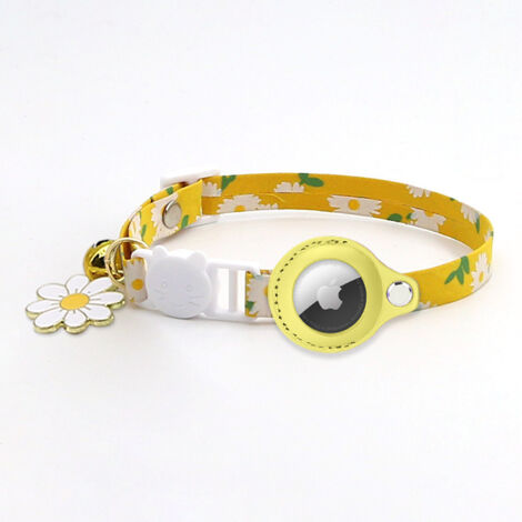 x gelbes Airtag-Halsband für Katzen, verstellbares, bedrucktes Airtag-Katzenhalsband mit Glöckchen, Silikon-Schutzhülle kompatibel mit Apple Airtag, abreißbare Sicherheitsschnalle für Kätzchen